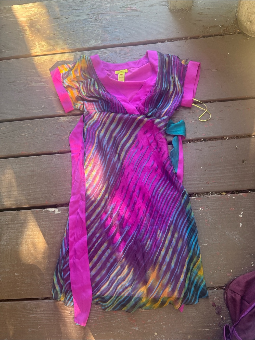 Catherine Malandrino Fuchsia Multicolor Striped Wrap Dress
